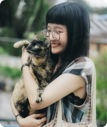Happy Pet app mockup with pet parents and floating feature cards